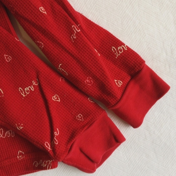 joe fresh red hearts thermal waffle knit long sleeve shirt 2T toddler girls - Picture 4 of 5